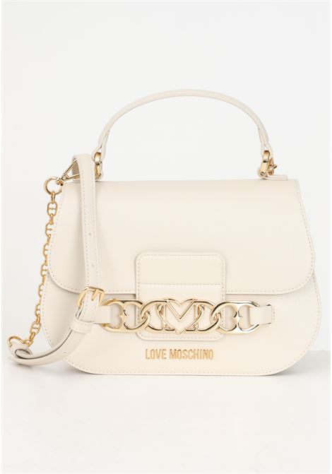 Ivory women's handbag with decorative chain loop with hearts and logo LOVE MOSCHINO | JC4038PP1LLF0110